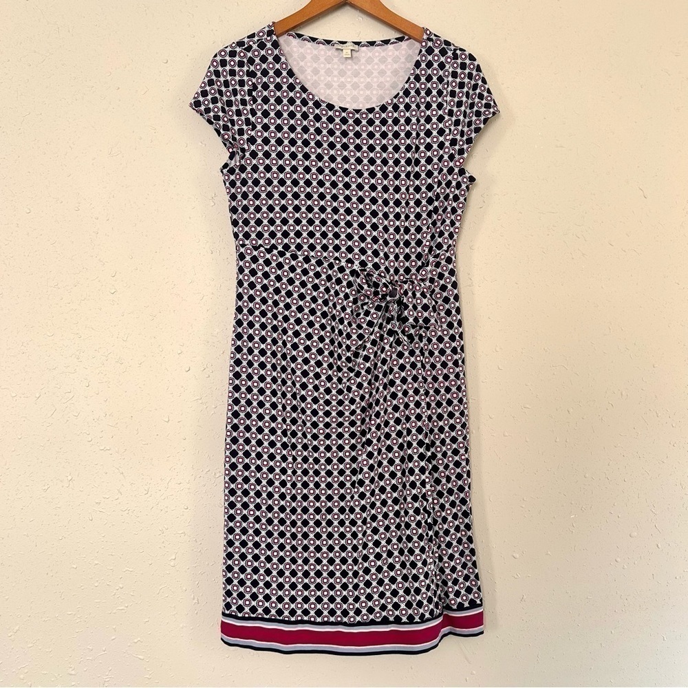 🦋Talbots Blue Purple Geometric Short Sleeve Mini Dress Medium Comfy Stretch